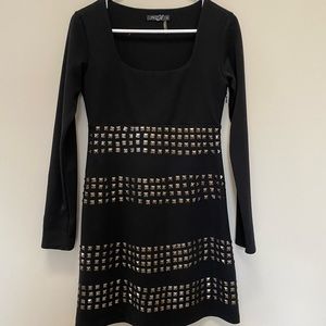 Scoop neck black boutique dress. Metallic sequins.